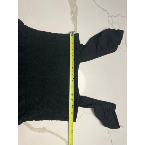 Madewell Linen Blend Black Smocked Ruffle Strap Romper Size 10 Minimalist - Picture 8 of 10